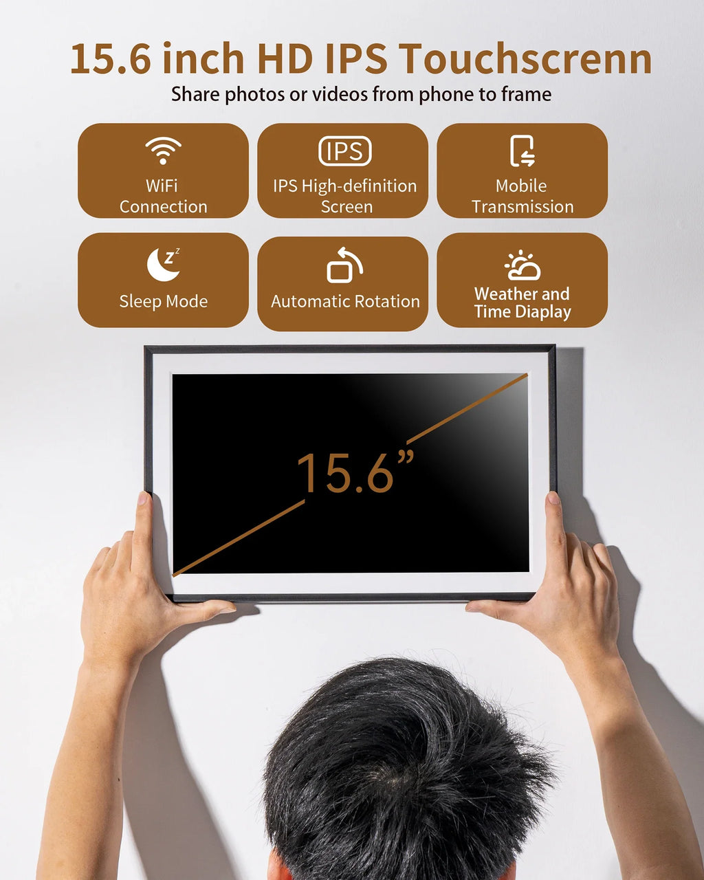 15.6-inch (39.6 cm) WiFi Smart Digital Photo Frame 1920x1080 Full HD IPS Touchscreen, 32GB Storage