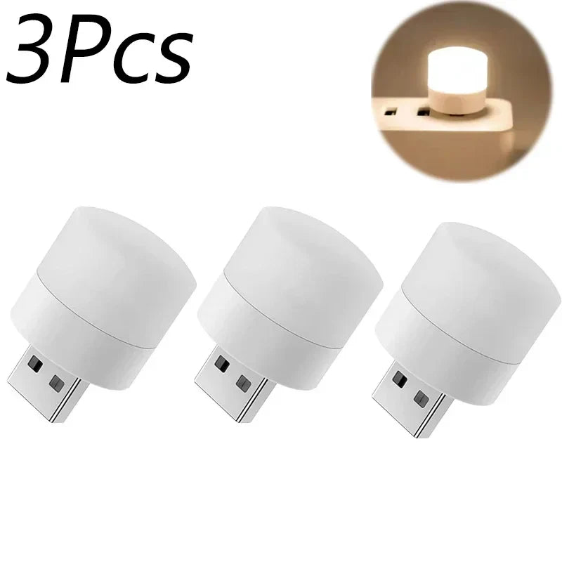 Mini USB LED Night Light - Warm & White Eye-Protection Reading Lamp, Portable USB Plug-In (1/3/5/10 Pack)