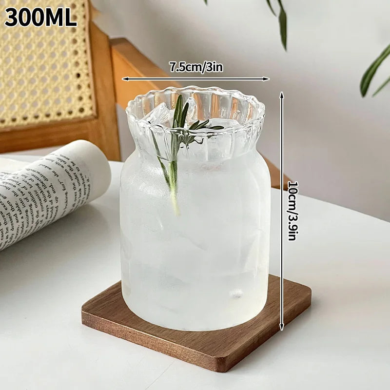 Wave Ripple Glass Tumbler - Transparent Iced Coffee & Milk Tea Cup, 280 ml (9.5 fl oz) & 530 ml (18 fl oz)