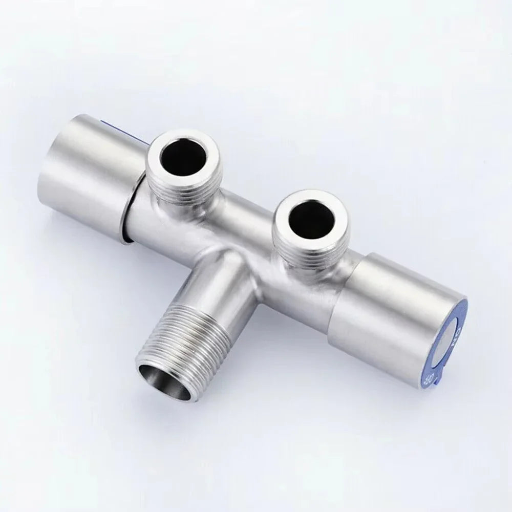 Double-Handle Stainless Steel Bathroom Faucet - Dual Control Cold Water Washing Machine Angle Valve