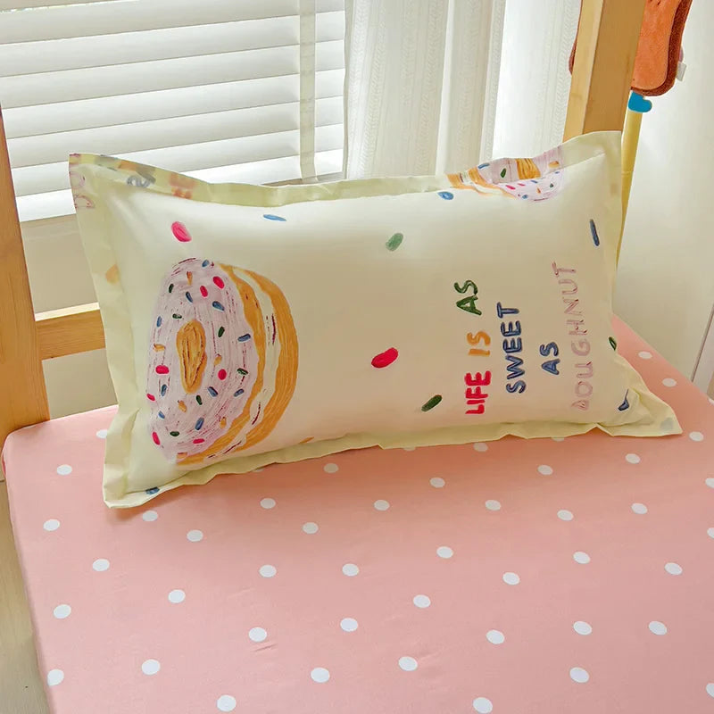 3-Piece Printed Quilt Set for Women – Japanese Korean Cartoon Bedding (1 Quilt + 2 Pillowcases)