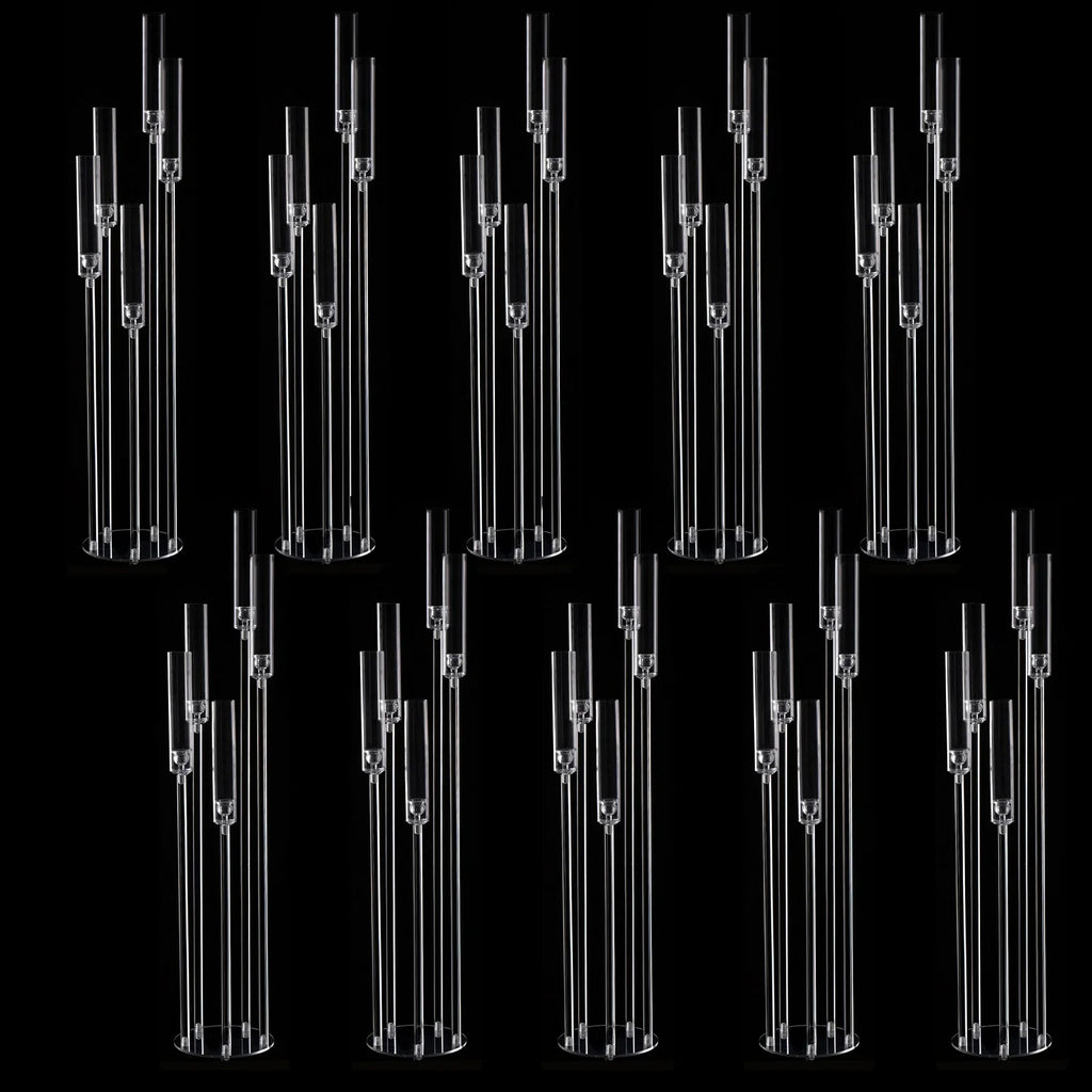 10-Pack Clear Acrylic 5-Arm Floor Candelabra 45.7in (116cm) – Wedding Table & Ceremony Centerpiece Candlestick Holder (LED Taper Compatible)