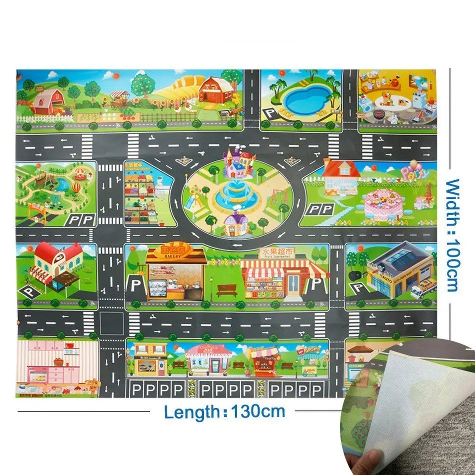 Kids Waterproof Playmat 39.4 x 51.2 in (100 x 130 cm) – Portable Foldable Road Map Play Rug with Farm, Animal & Dinosaur Design, Non-Toxic Toddler Activity Mat