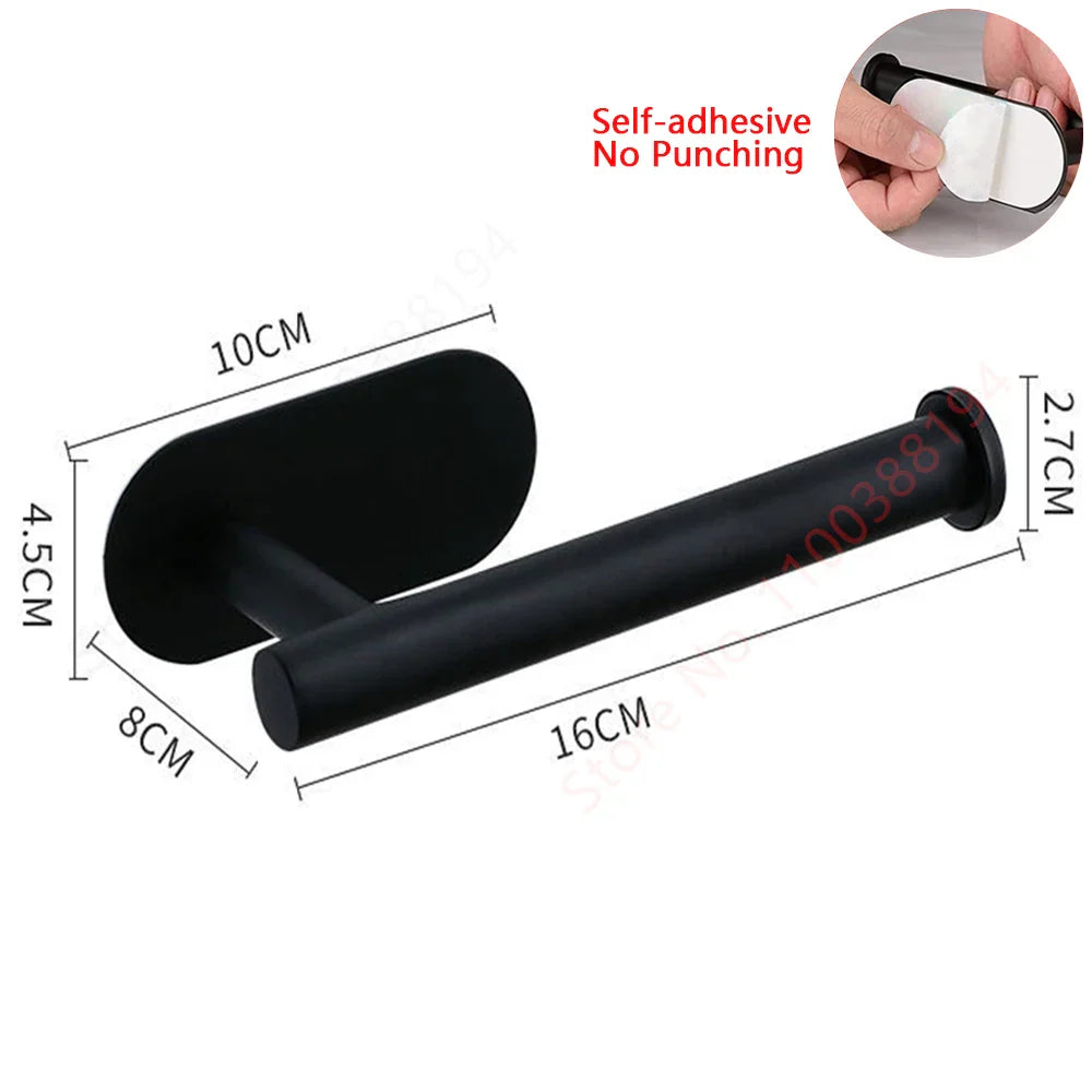Self-Adhesive Stainless Steel Toilet Paper Holder — No-Drill Wall Mount Tissue & Towel Dispenser (Holds up to 30 cm / 11.8 in)