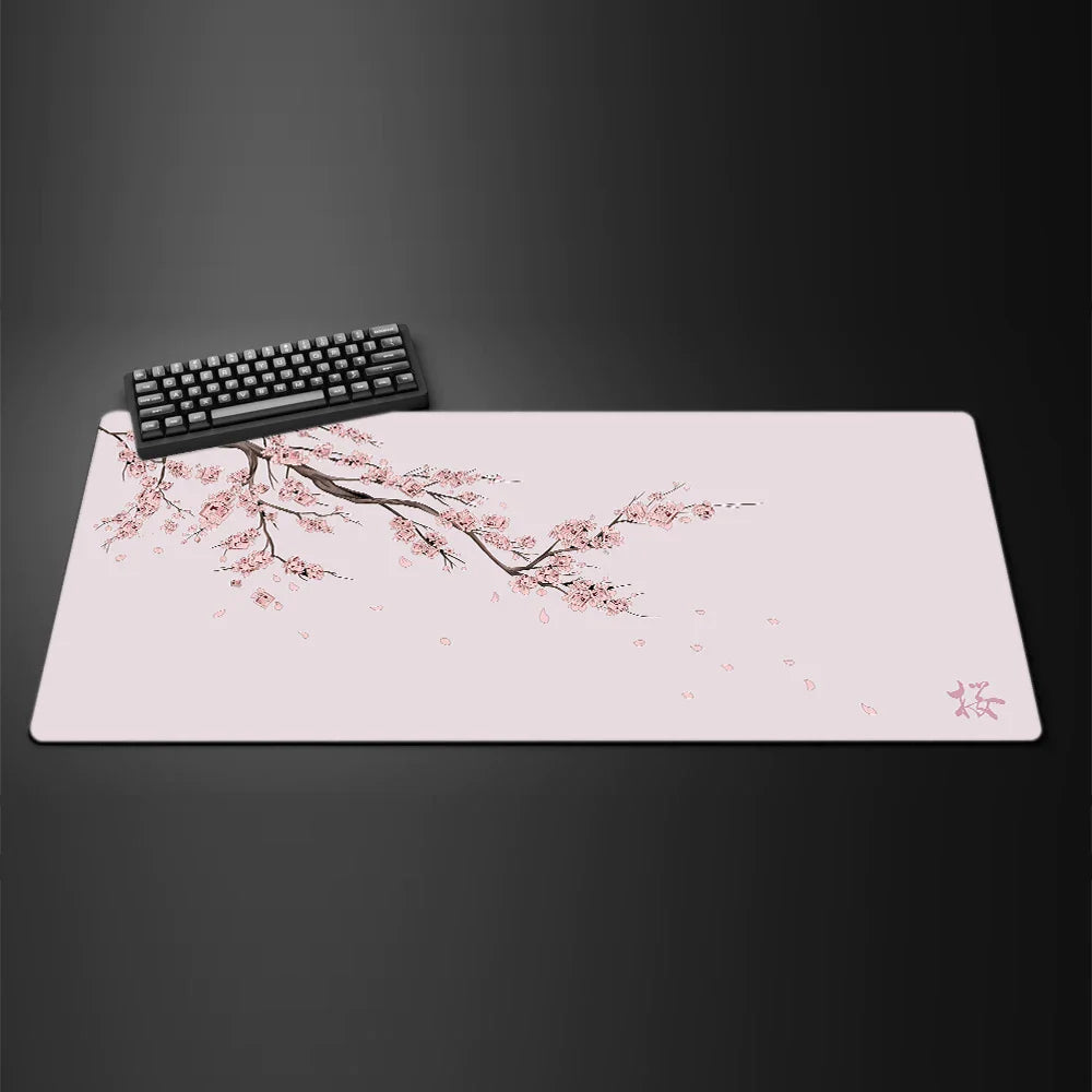 Black Sakura Cherry Blossom Gaming Mouse Pad — Kawaii Purple Large Non-Slip Desk Mat