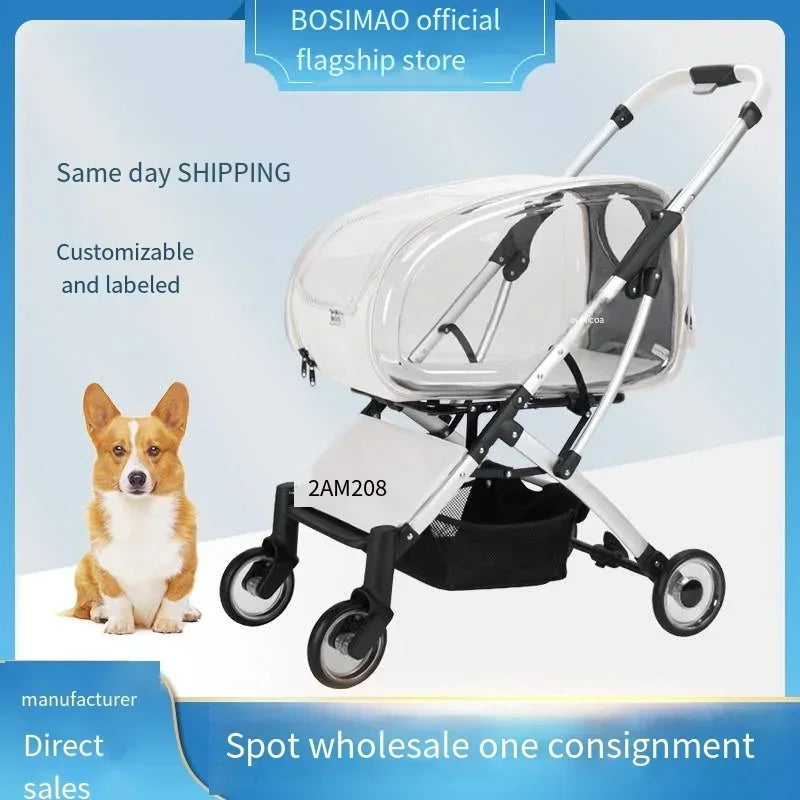 Transparent Foldable Pet Stroller for Small & Medium Dogs — Lightweight Detachable Dog Cart with Canopy