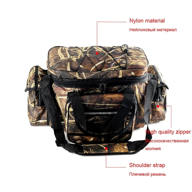 Waterproof Fishing Tackle Bag 50 x 30 x 25 cm (19.7 x 11.8 x 9.8 in) Large Capacity Nylon Two-Layer Shoulder Bag