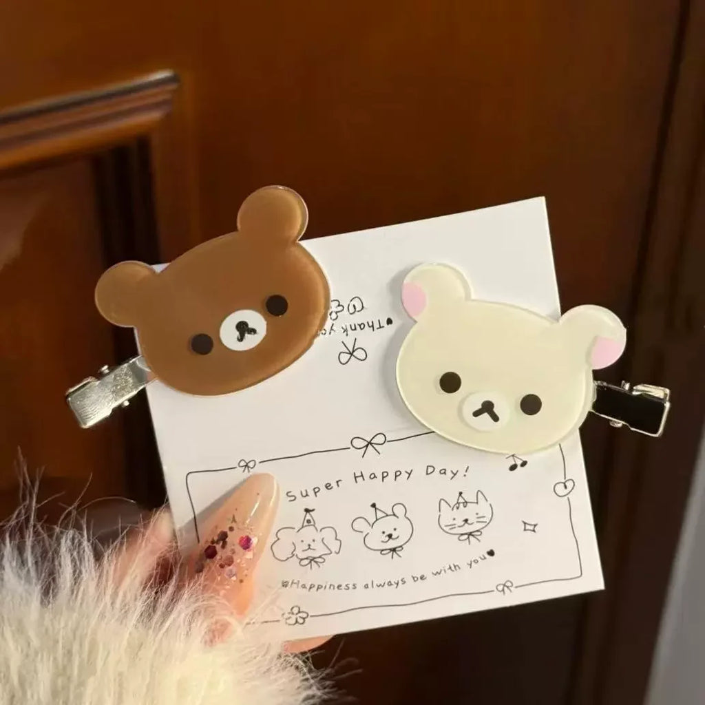 Cartoon Relax Bear Acrylic Duckbill Hair Clip - Cute Kawaii Side Bang Hairpin for Women & Girls, Student Hair Accessory Gift
