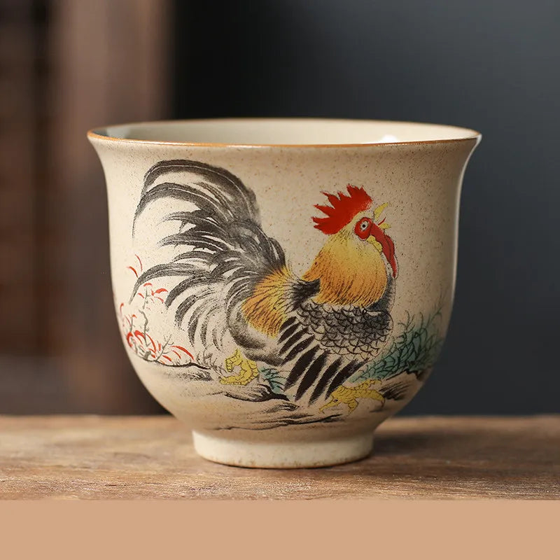 Handmade Zodiac Ceramic Teacup 110ml (3.7 fl oz) Vintage Pottery Tea Bowl for Meditation & Gongfu Tea