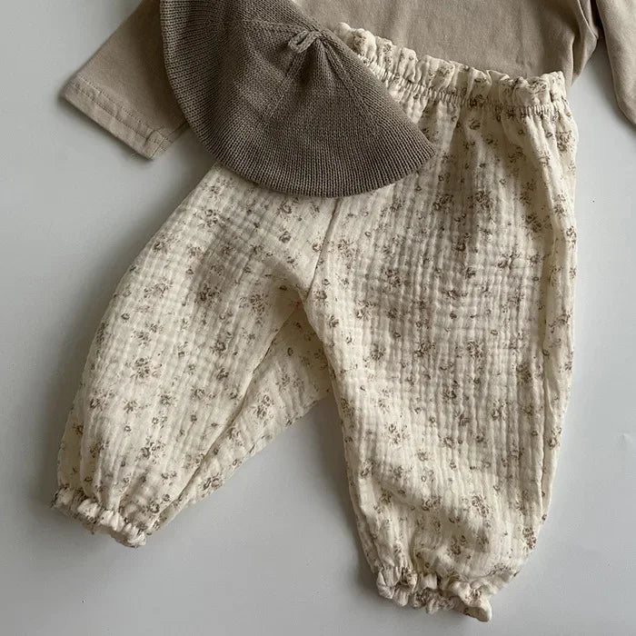 Organic Cotton Baby Pants – Soft Muslin Bloomers for Newborns & Toddlers, Elastic Mid Waist, Cute Animal & Floral Prints