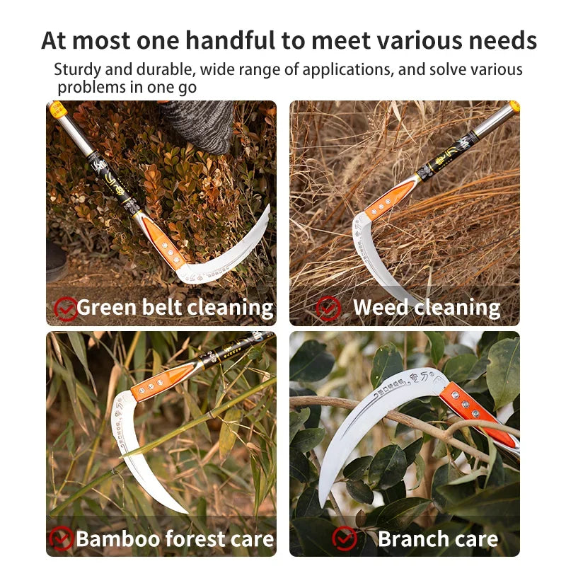 Long-Handle Manual Grass Sickle – Stainless Steel Weeding Tool for Gardening, Roadside & Harvesting