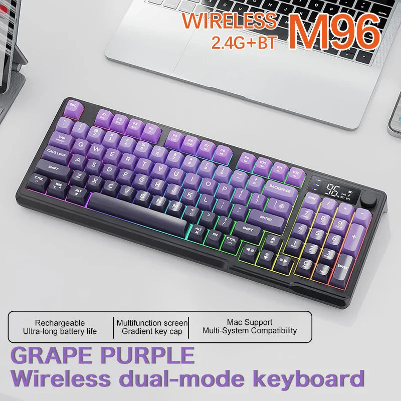 96-Key Wireless Mini Keyboard with Smart Screen - Bluetooth & 2.4GHz Dual-Mode, Multi-Device Linking, Ergonomic RGB Backlit