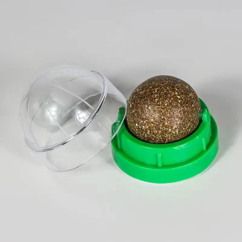 Wall-Mounted Catnip Ball Toy for Cats — 3 cm (1.2 in) Mint Ball, 4.5 cm (1.8 in) Base • Self-Rotating Interactive Cat Toy for Scratching & Dental Health