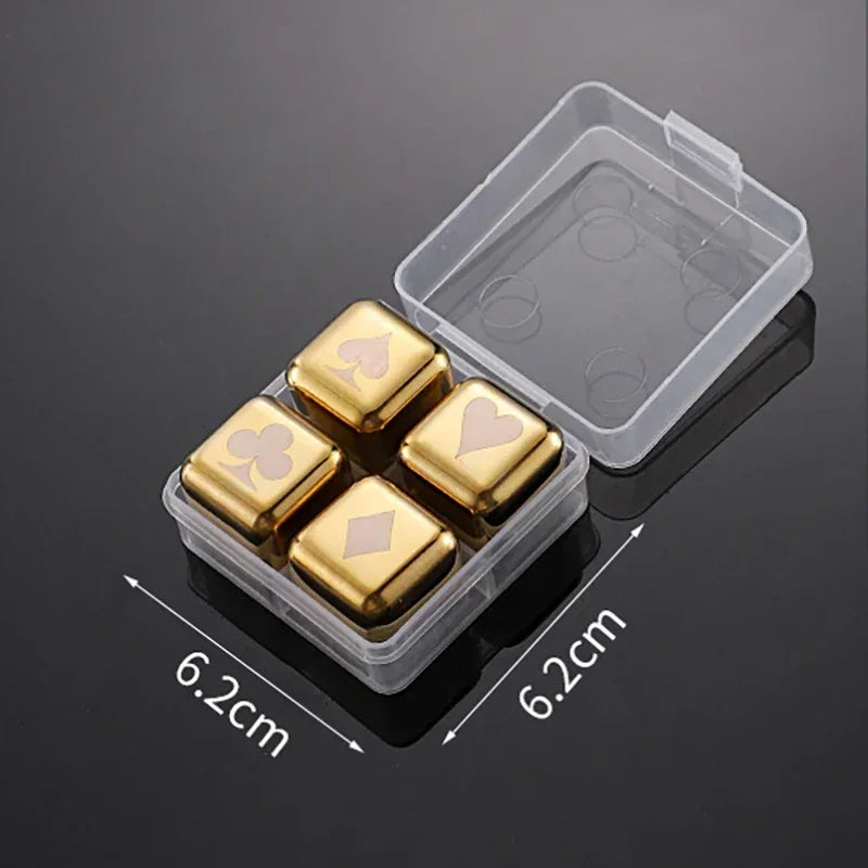 Stainless Steel Reusable Whiskey Stones - Quick-Freeze Ice Cubes with Storage Tray for Whiskey Wine Beer