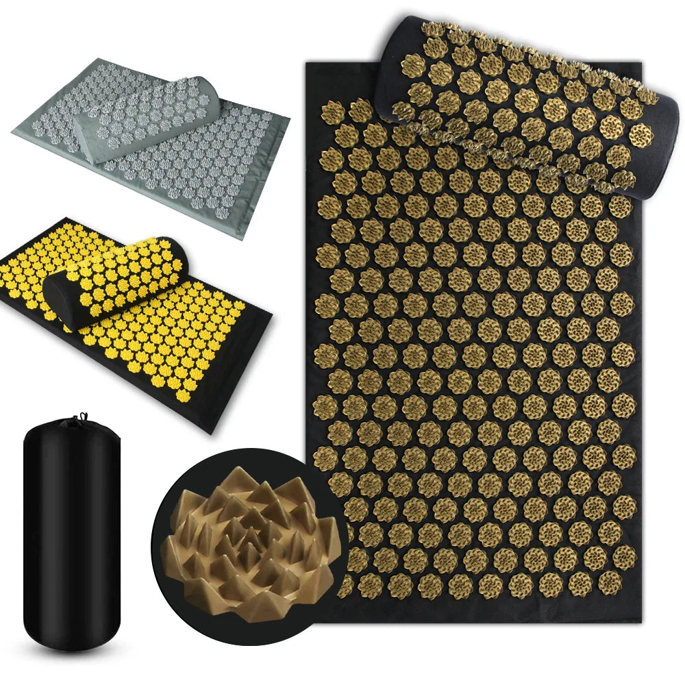 Shiatsu Acupressure Mat with Pillow - Spike Massage Pad for Yoga, Pilates & Pain Relief, 125 x 41 cm (49 x 16 in)