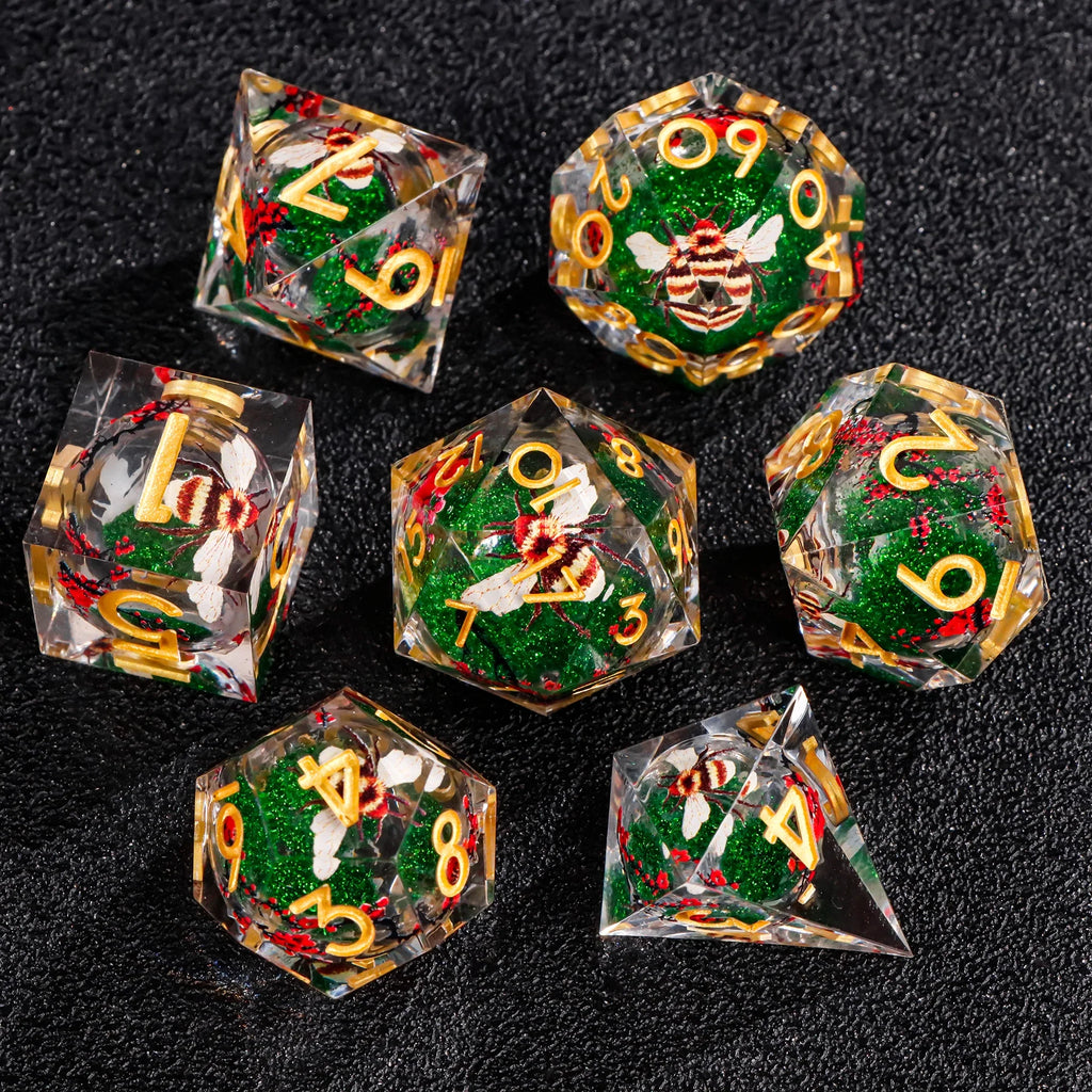 7-Piece Resin Sharp-Edge Polyhedral Dice Set for D&D & RPGs - D20 D12 D10 D8 D6 D4