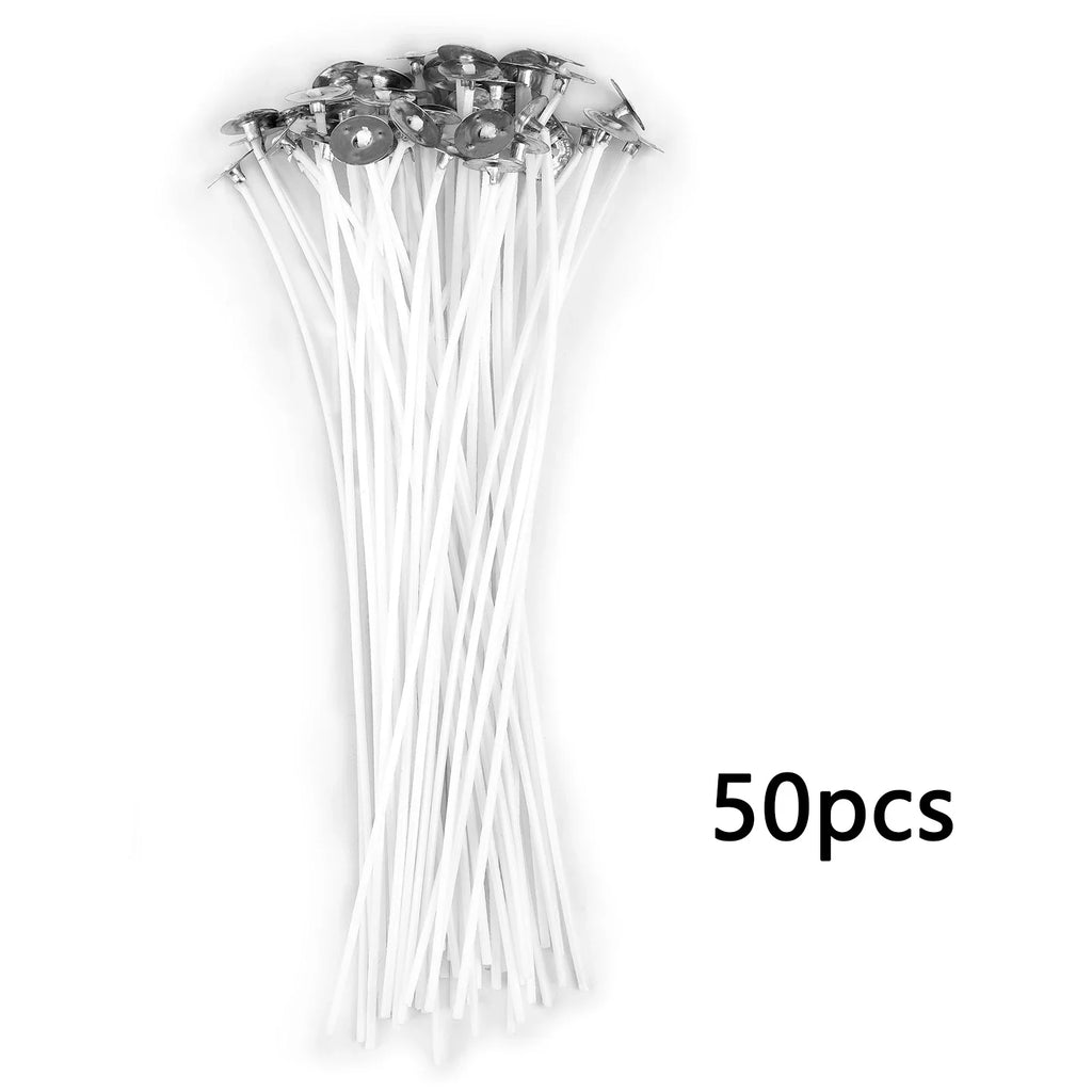 Pre-Waxed Pure Cotton Candle Wicks — 50/100 Pack, Smokeless DIY Candle Wicks, Multiple Lengths 2.6–20 cm (1.0–7.9 in)