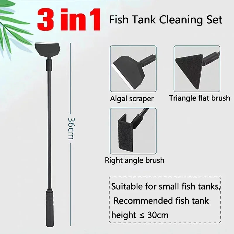 Aquarium Fish Tank Cleaning Kit 3-in-1 & 5-in-1 Algae Scraper Net Sponge Cleaner