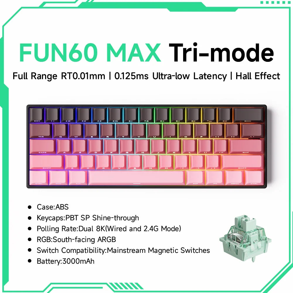 60% Magnetic Hot-Swappable Mechanical Keyboard — Tri-Mode USB-C / Bluetooth 5.0 / 2.4GHz, PBT Doubleshot Keycaps & ARGB Lighting