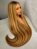 13x4 HD Highlight Ombre Bone Straight Wigs Human Hair P4/27 Blonde Ombre Lace Frontal Wig Colored Human Hair Wig For Women