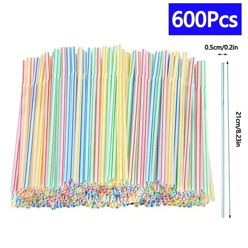 Multicolor Flexible Plastic Drinking Straws — Reusable Cocktail & Boba Straws 8.3 in (21 cm) x 0.2 in (5 mm) — Packs 50–6000 for Parties & Weddings