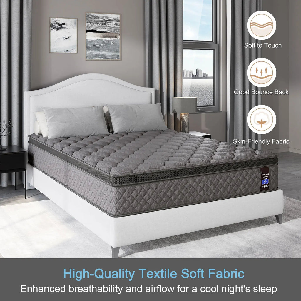 10"12"14"Twin Full Queen King Size Mattress in a Box Hybrid Spring Memory Foam,Euro Top Mattresses Medium Firm for Motion Isolat