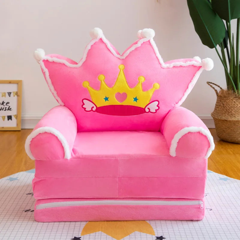 Foldable 3-Layer Plush Kids Sofa Chair Cartoon Baby Seat with Removable Cover