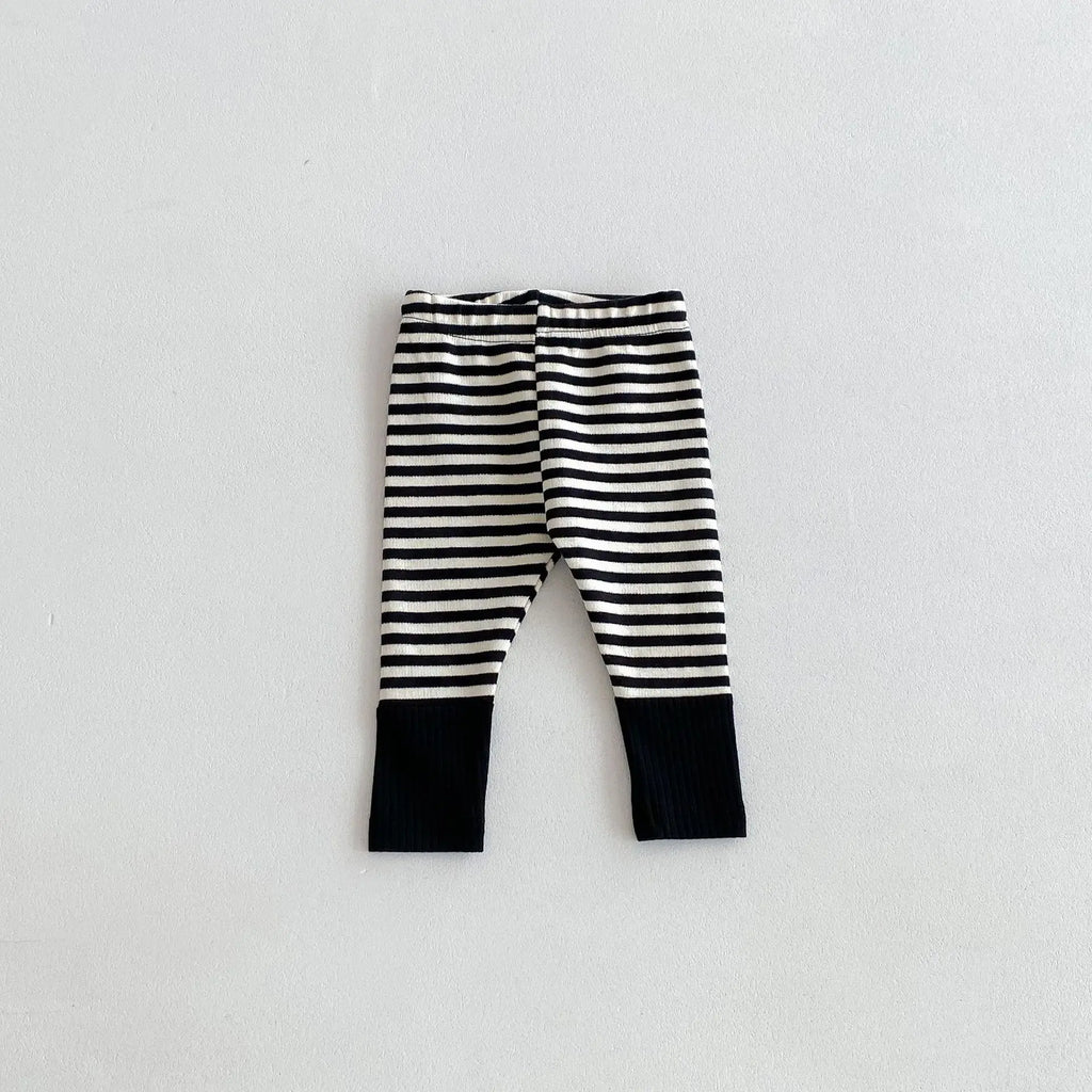 Cotton Patchwork Baby Leggings – Candy Color Striped Pants for Infants 12–36 Months, Unisex Elastic Waist