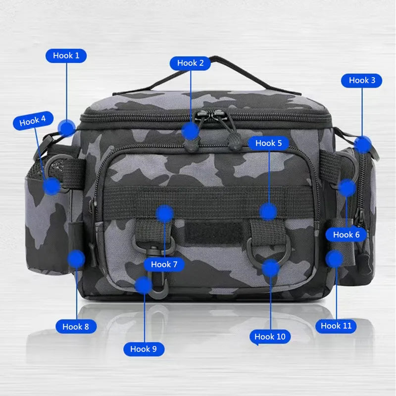 Waterproof Oxford Fishing Tackle Bag - Shoulder Crossbody Rod Holder with Multi-Pocket Storage