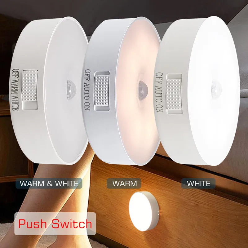 Motion Sensor LED Night Light USB Rechargeable — Motion-Activated Nightlight for Kitchen, Bedroom, Stairs, Closet, Hallway, Wardrobe