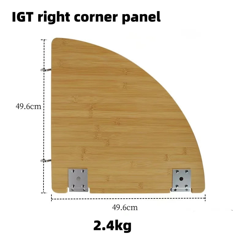 IGT Camping Table Bamboo Corner Board — Right/Left 2/3 Unit Outdoor Kitchen Accessory