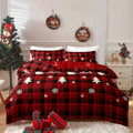 3-Piece Christmas Duvet Cover Set – Checkered Elk & Snowflake Print, Soft Breathable Hypoallergenic Polyester, Machine Washable