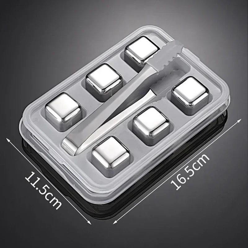 Stainless Steel Reusable Whiskey Stones - Quick-Freeze Ice Cubes with Storage Tray for Whiskey Wine Beer