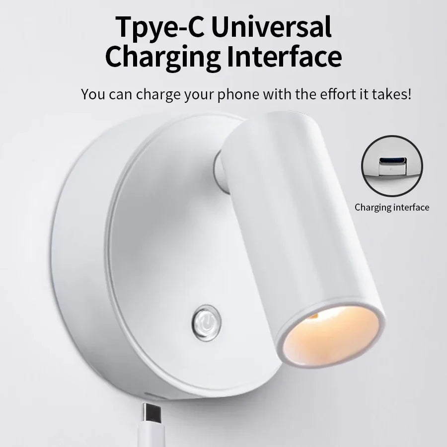 USB Rechargeable Magnetic LED Cordless Wall Light – Touch Dimmable Bedside Reading Lamp (Black/Gold/Silver/Orange/Coffee/White)