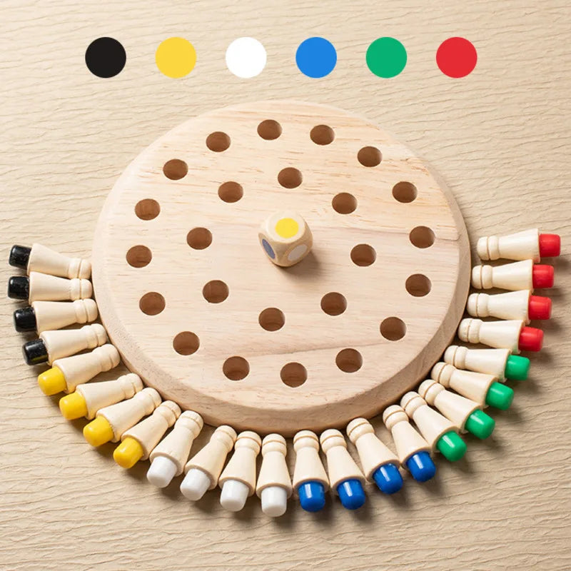 Wooden Montessori Memory Game - 24 Peg Matching Board with Dice, STEM Memory Game for Kids & Adults, 2-6 Players