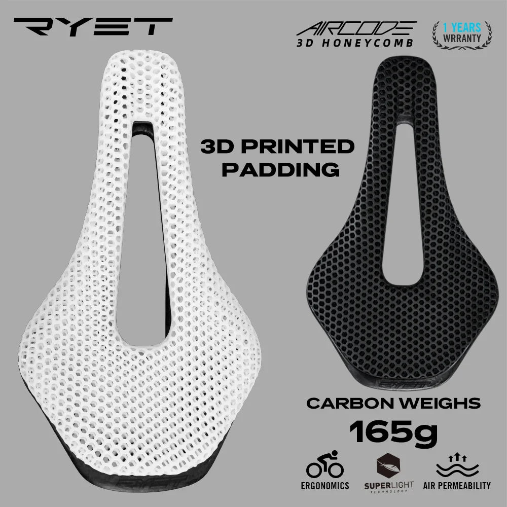 3D Printed Carbon Fiber Bicycle Saddle 255x150mm (10 x 5.9 in) – Ultralight Hollow Breathable MTB & Road Bike Seat