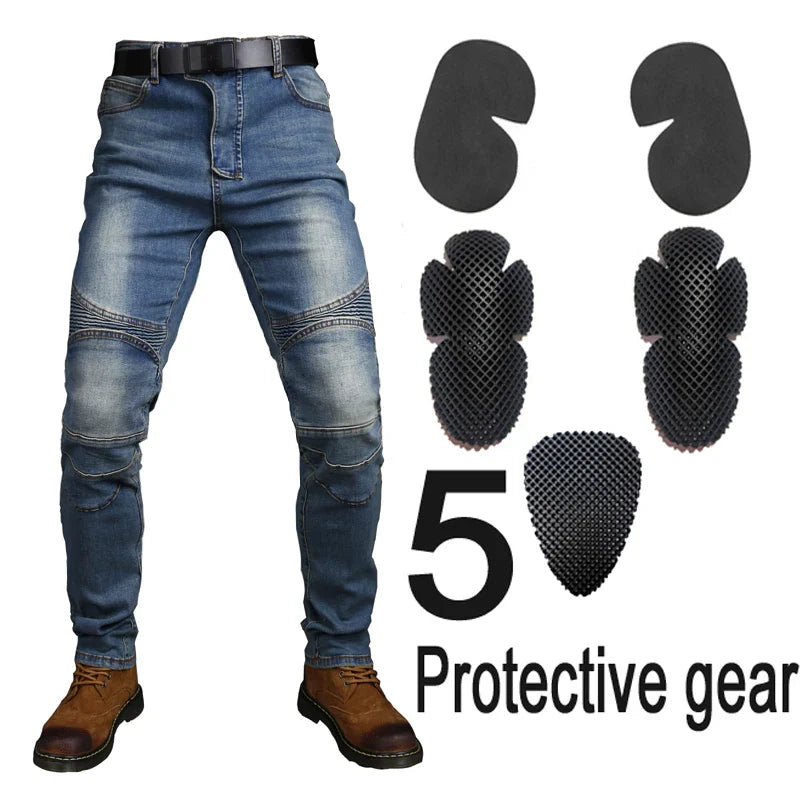 Motorcycle Riding Jeans with Removable CE Level 1/2 Knee Armor, Kevlar Racing Moto Pants