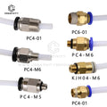 PTFE Tube Filament Feed Fittings for 3D Printers - 4mm Bore Pneumatic Couplers (M3, M5, M6 Thread Options)