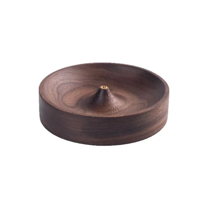 Black Walnut Solid Wood Incense Burner - Handmade Round Incense Stick Holder & Agarwood Tray for Tea Ceremony Home Decor