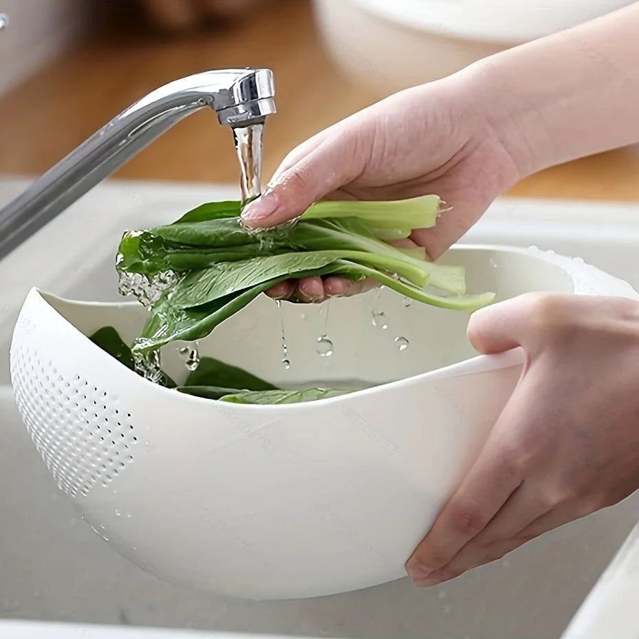 1-Piece Oval Rice Strainer Colander, Drainage Basket for Rice, Fruits & Vegetables