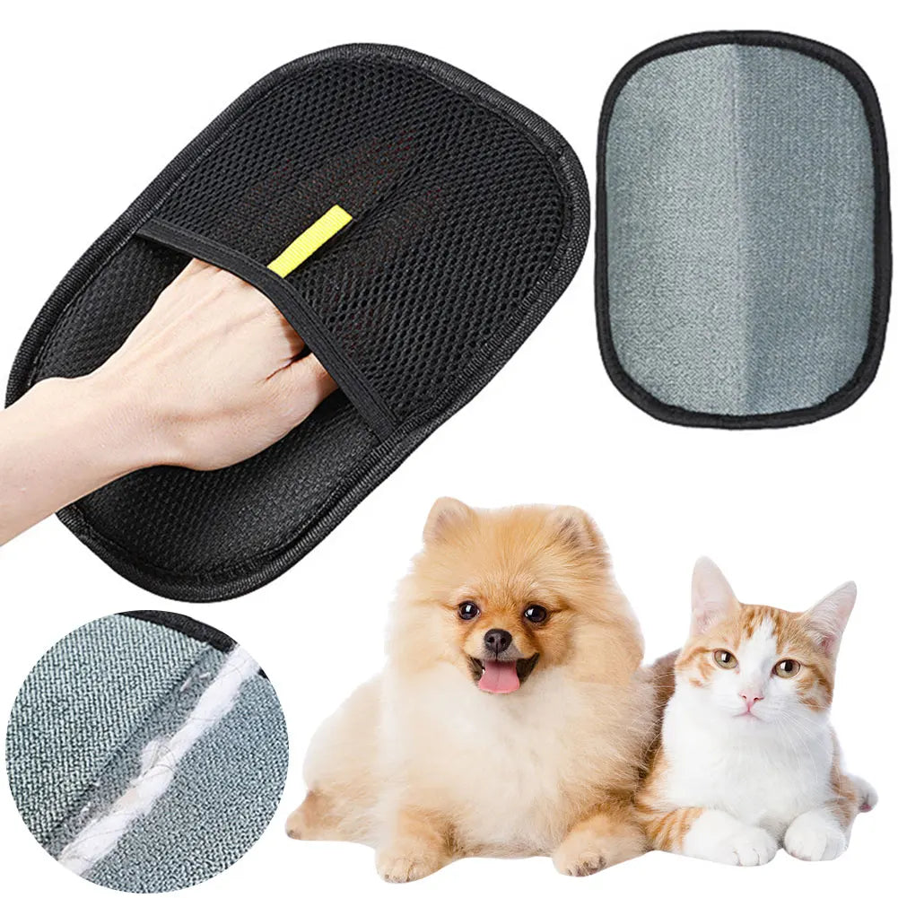 Pet Deshedding Grooming Gloves - Double-Sided Hair Remover Mitt for Dogs, Cats & Rabbits (Long/Short/Curly Fur)