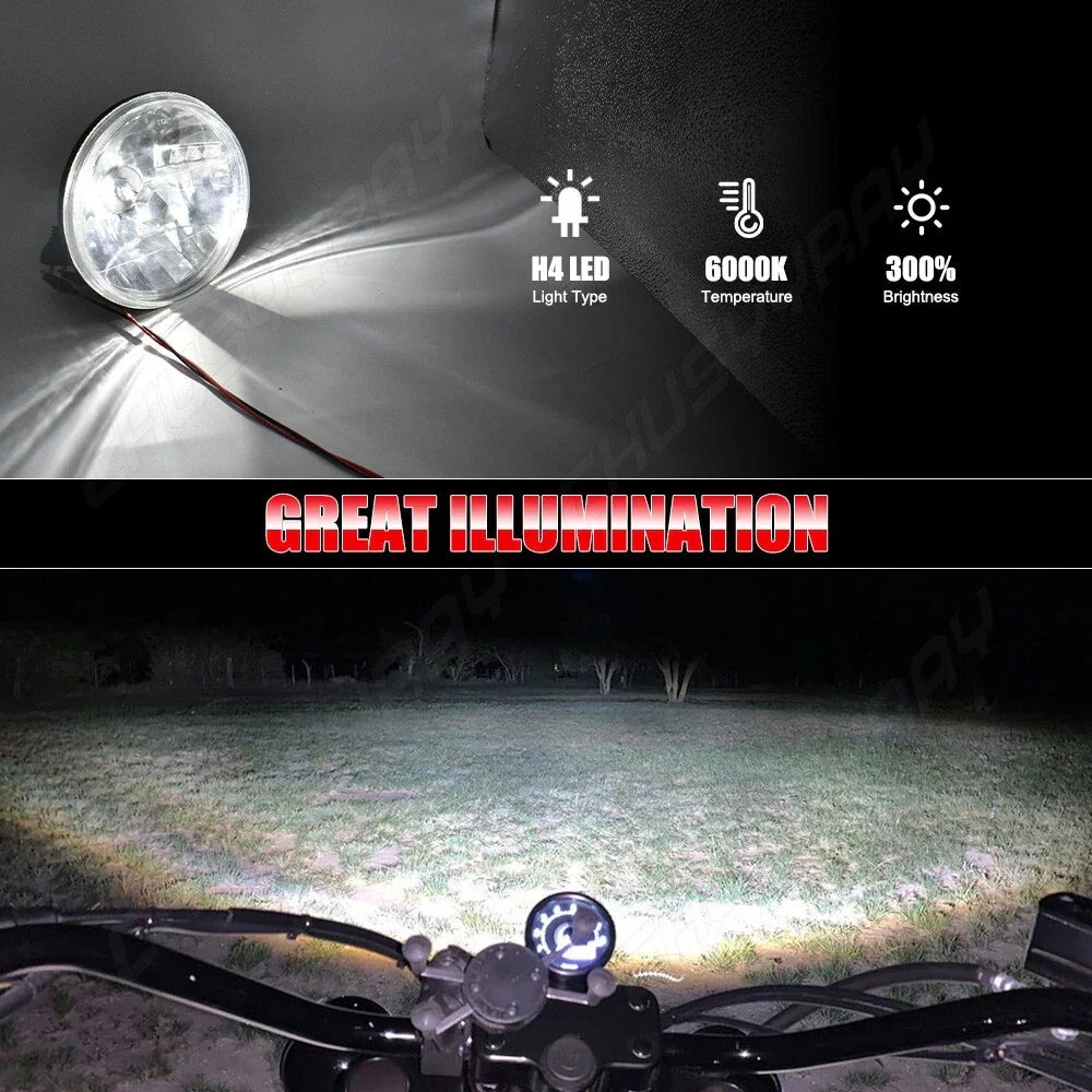 7-Inch (178 mm) Round LED Headlight Pair - 12V H4 6500K 20,000 lm Plug and Play