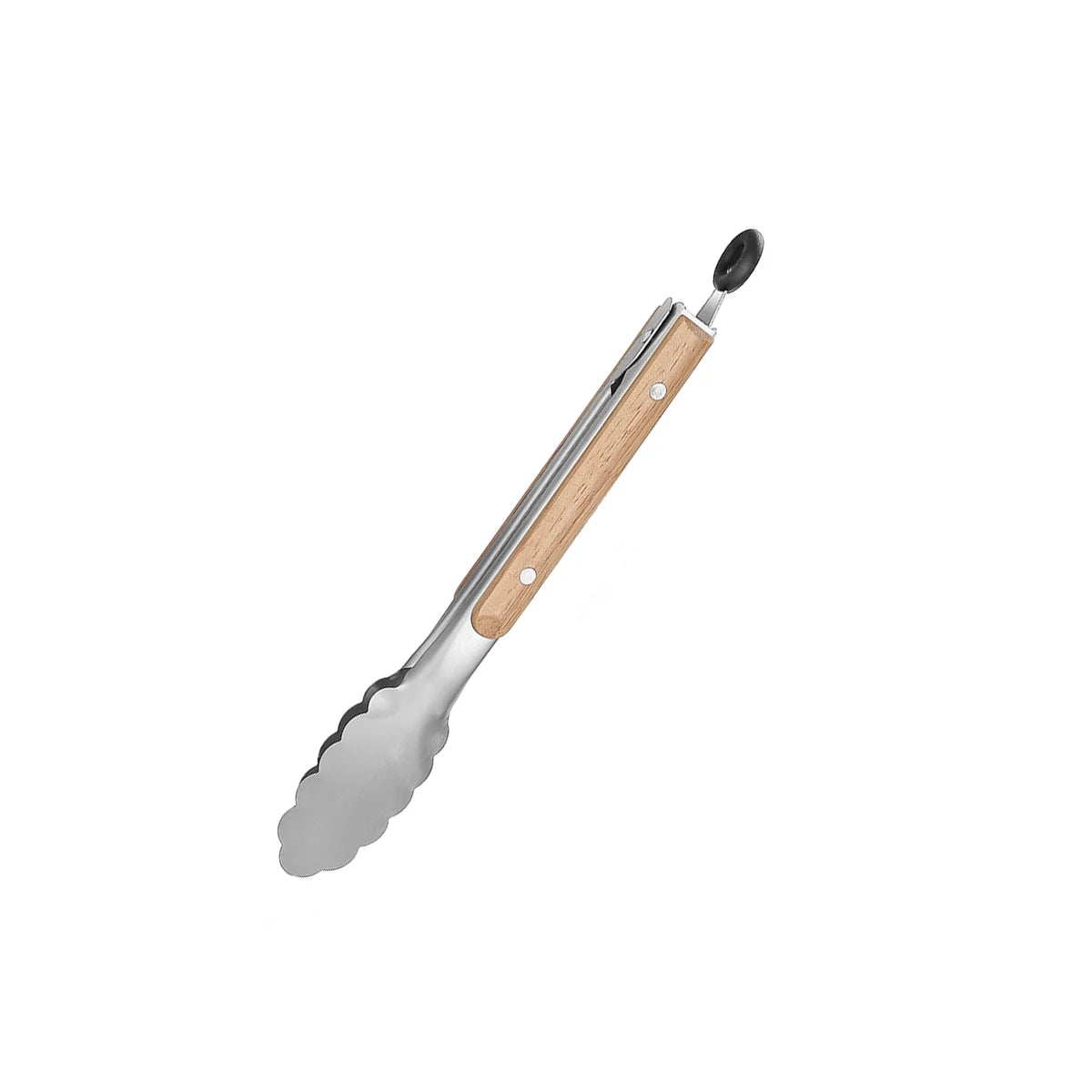 Stainless Steel Grill & Salad Tongs with Oak Handle, Locking Ring, Heat-Resistant — 5 Sizes Available