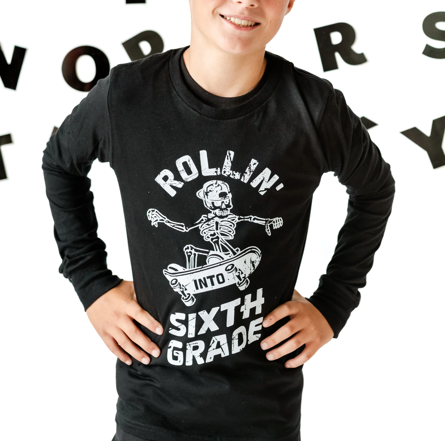 Skateboarding Skelly - Rollin' Into (Choose Your Grade) - Child Long Sleeve Tee