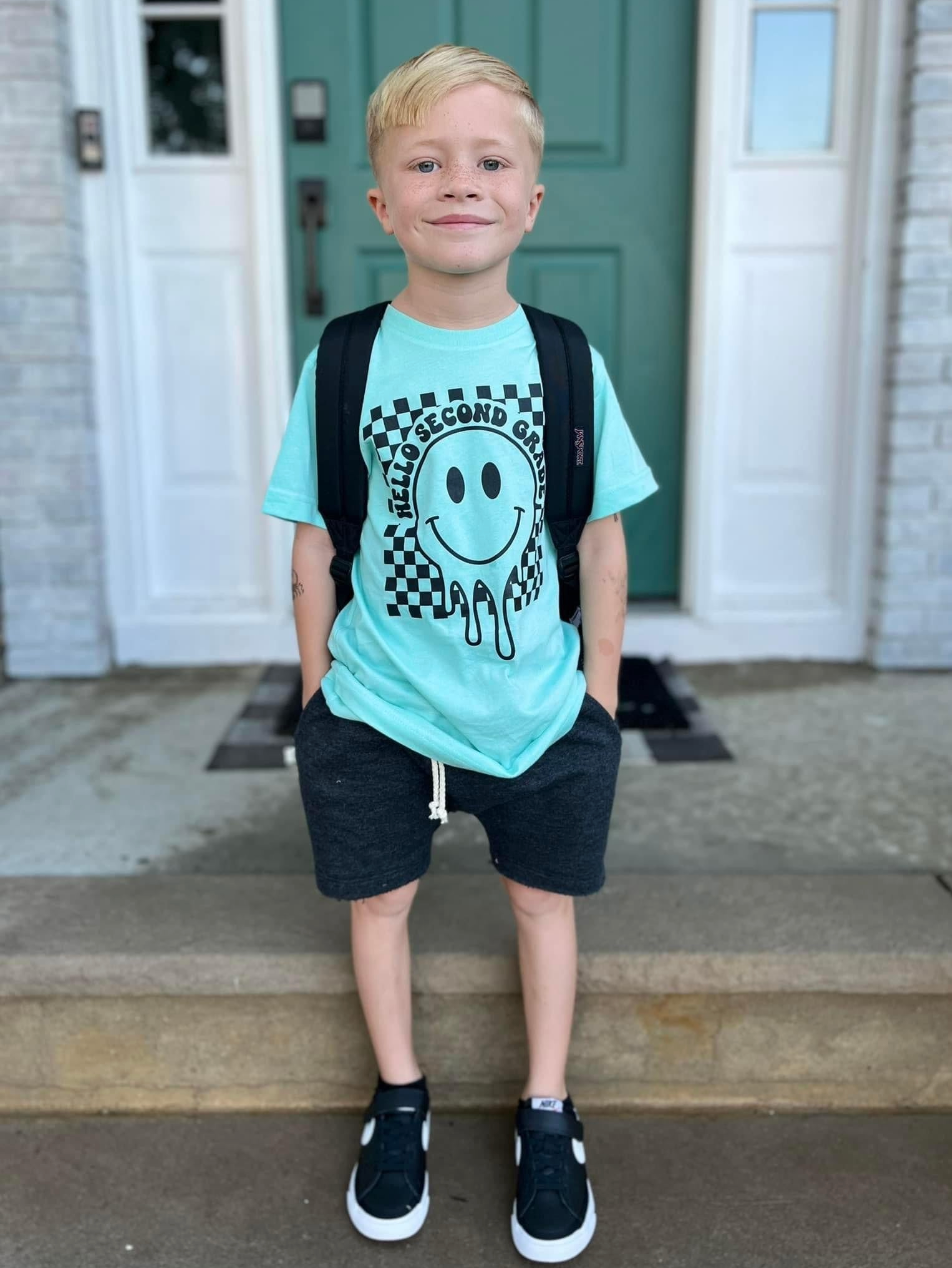 Hello (Choose Your Grade) - Checker Smiley - Child Tee