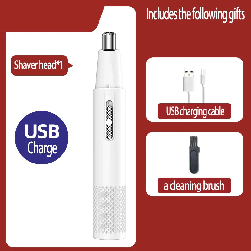 USB Rechargeable Nose Hair Trimmer - Portable Electric Mini Groomer with Stainless Steel Washable Head