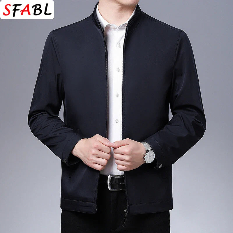 Men's Business Casual Zipper Blazer Jacket - Smart Casual Outerwear for Spring & Autumn