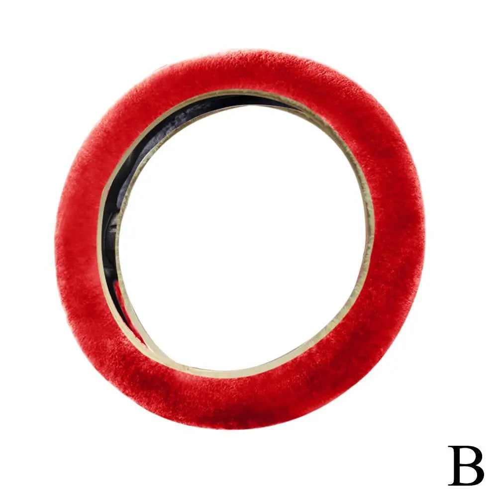 Plush Faux Fur Steering Wheel Cover Universal 37-38 cm (14.6-15 in) Soft Warm Anti-Slip Car Interior