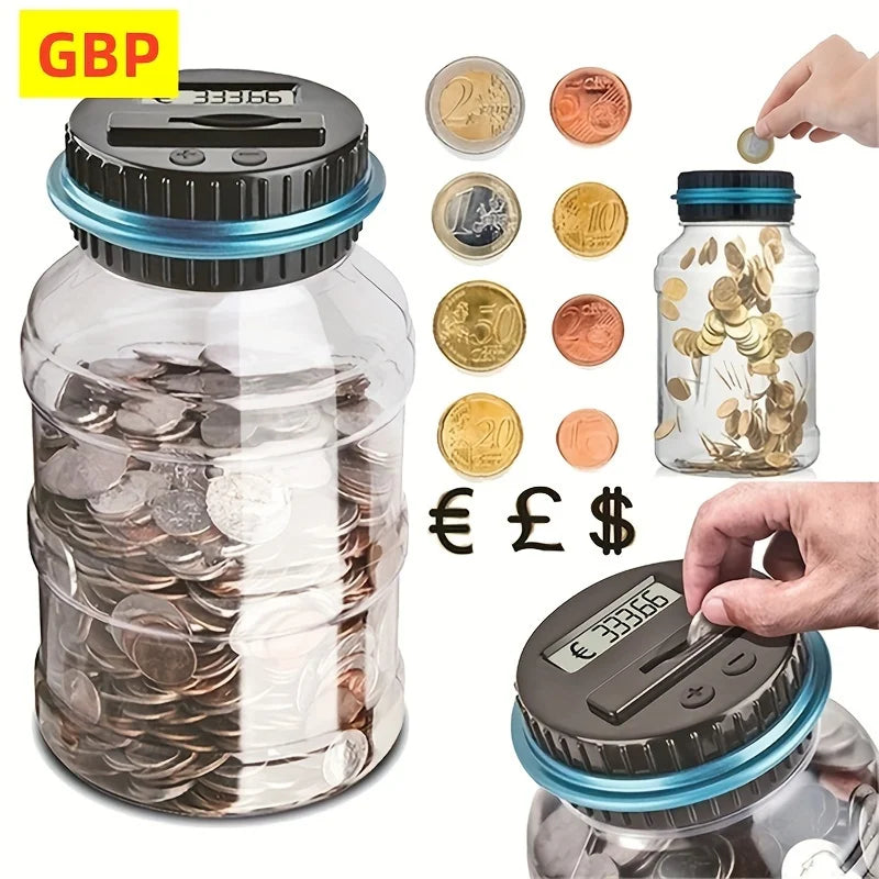 Transparent Electronic Coin Bank with LCD Display – Large Savings Jar, Battery-Operated Money Box for Teens & Adults, Gift