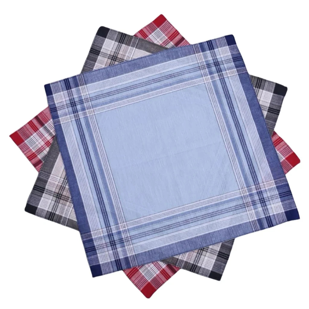 6-Pack Pure Cotton Plaid Handkerchiefs 15.7 x 15.7 in (40 x 40 cm) Absorbent Unisex Sweat-Wiping Cloths for Wedding Favors, Table Mats & Outdoor Use
